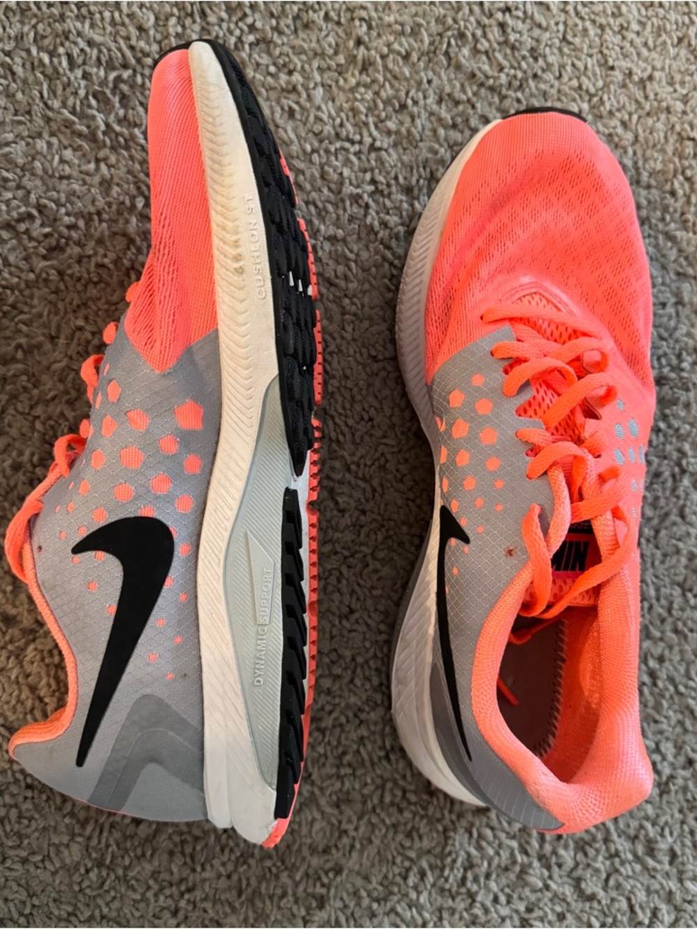 Nike Womens 9.5 Zoom Span Running Tennis Shoes Coral Gray High Visibility Neon